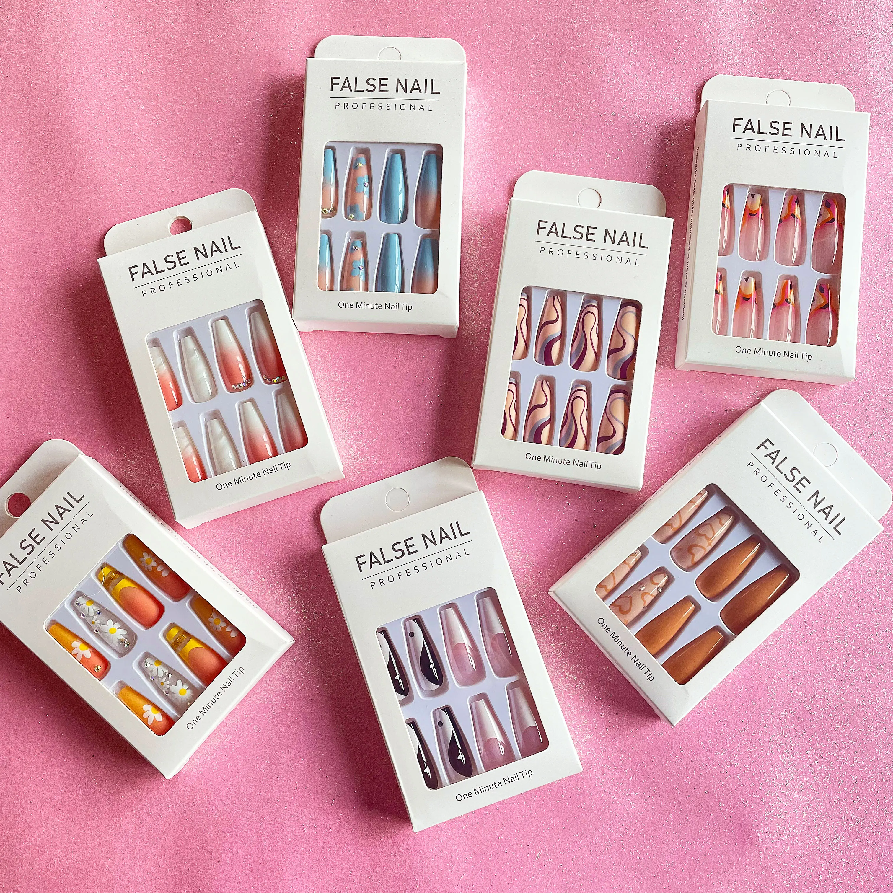 

New French custom long coffin red&blue half moon Press On Nails wholesale low price Nail tips Art salon nails for beauty lady, Natural,multi-color,customized color