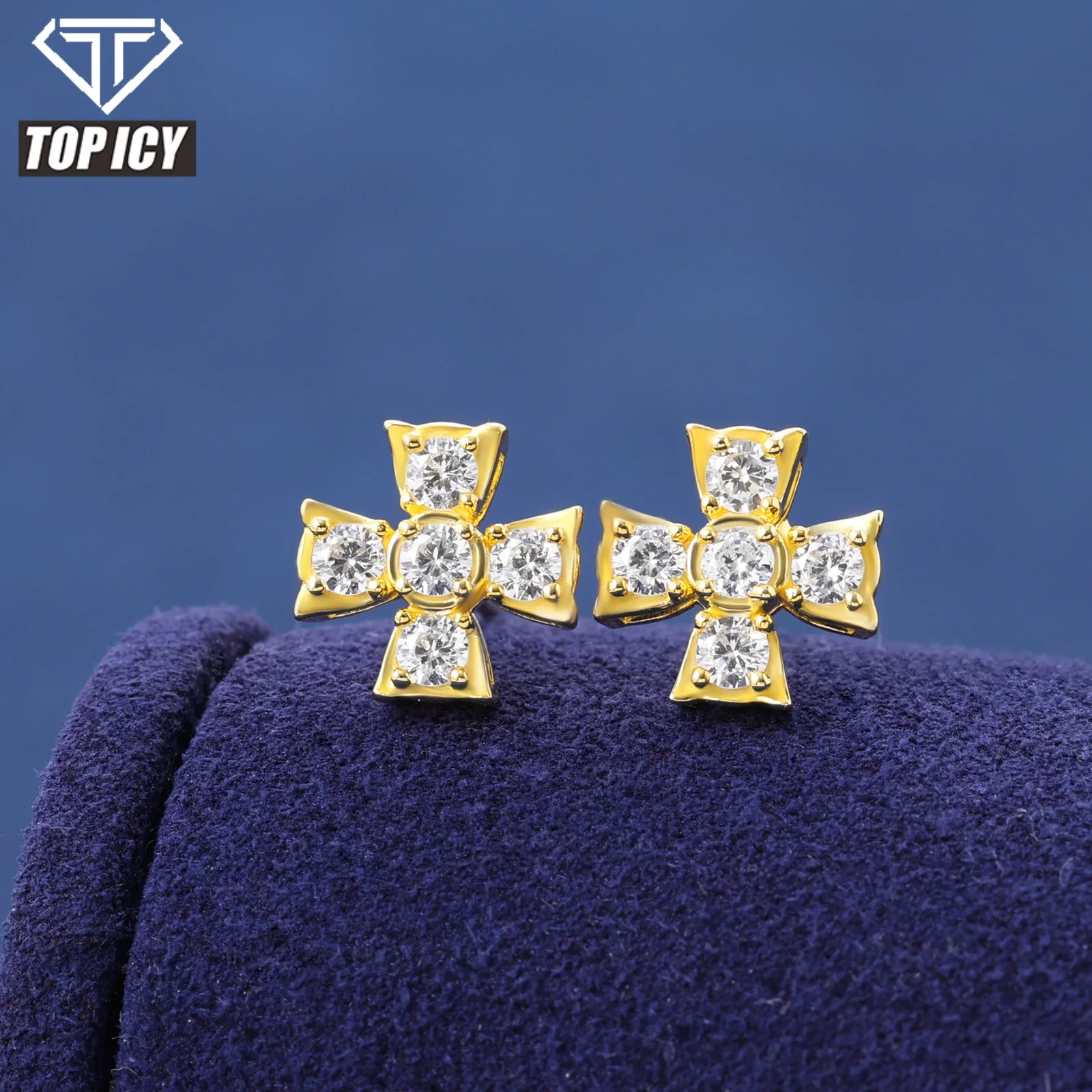 Luxury Design Iced Out 925 Sterling Silver Jewelry Fine Vvs D Moissanite Hip Hop Cross Stud Earrings for Man Woman