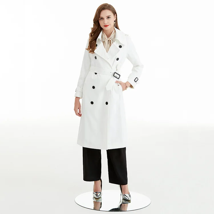 

2021 autumn and winter hot selling women's jacket new formal double row button long windbreaker casual white women's coat