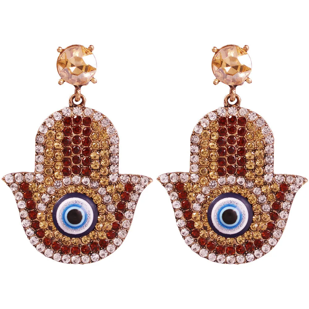 

Idun Jewe Blue Cz Turkish Eye Drop Earrings Crystal Evil Eye Dangle Earrings Crystal Fatima Hands Statement Earrings