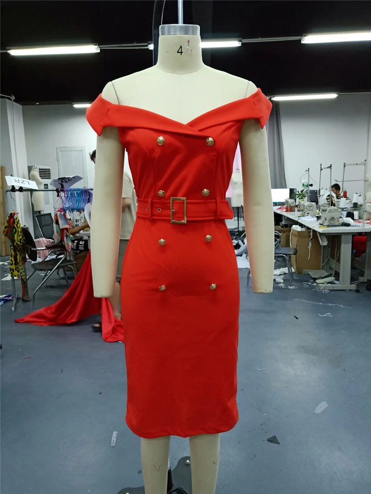 Wholesale New Design Woman Elegant Red Bandage Dinner Dress