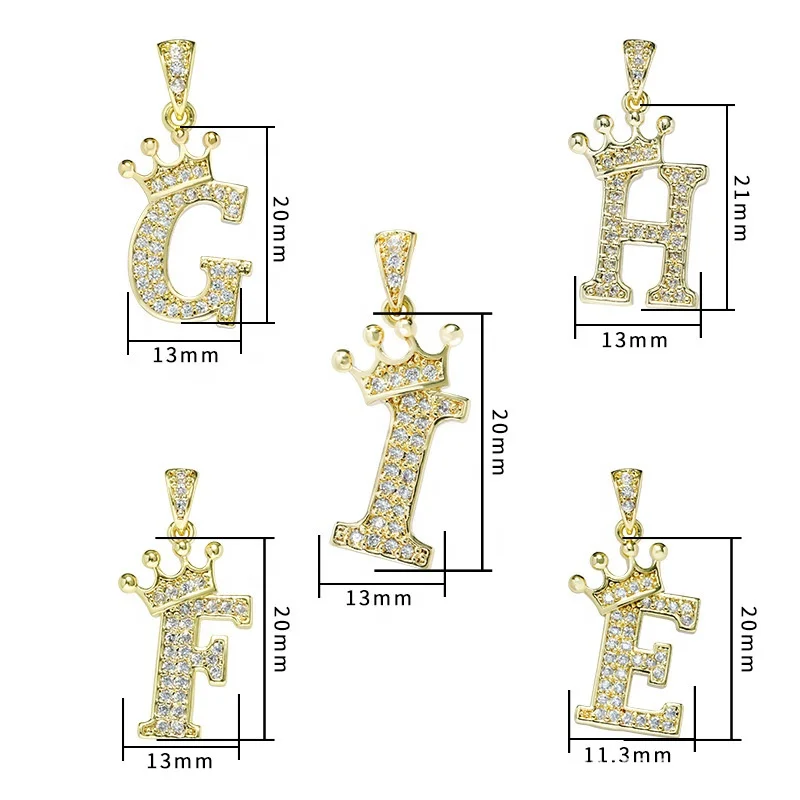 G.T 2022 colgantes letras iniciales 26 Capital Letters Fashion Crown Pendant Gold Plated Alloy Zircon Initial Pendent