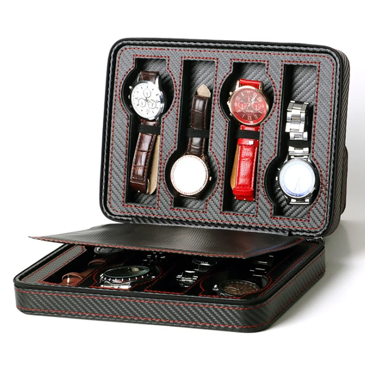 

Hot new high quality zipper travel leather watch case, Black