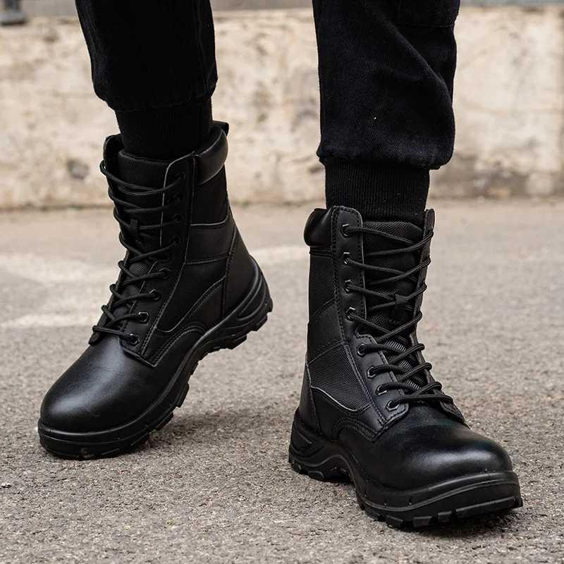 

Tactical military man boots black custom made combat safety shoes outdoor waterproof hiking for men military boot