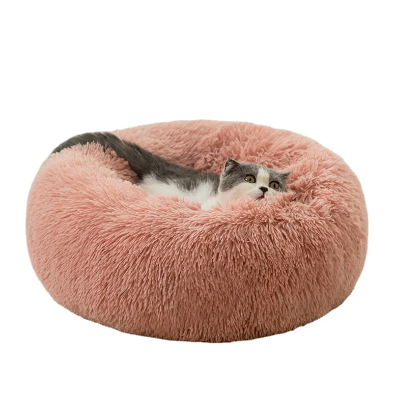 

2021 Comfortable Donut Cuddler Round Ultra Soft Shag Fluffy Warm Indoor Bed Suitable Indoor Dog and Cat Cushion dog bed Cat bed, Black,grey,brown,orange,blue,red,yellow,green,pink...