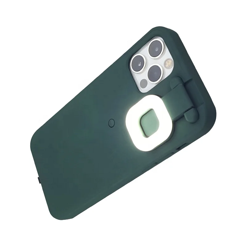 

2021 New arrival Super Slim selfie led ring light phone case for iPhone 12 light up glitter phone case, White, pink , tiffany blue, black