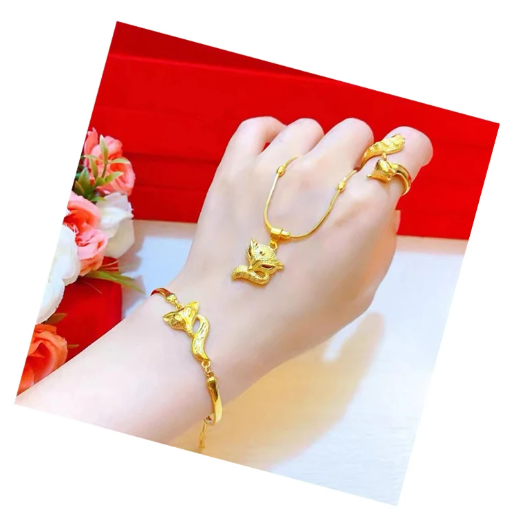 

Vietnam Sand Gold Plated 24K Gold Bracelet Fox Necklace Jewelry Sets gold plated jewelry filled