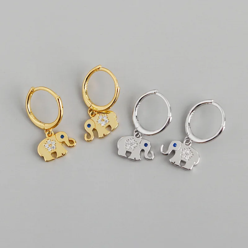 

2021 Fashion Earrings Trend S925 Silver Cute Elephant Hoop Earrings for Women, Picture shows