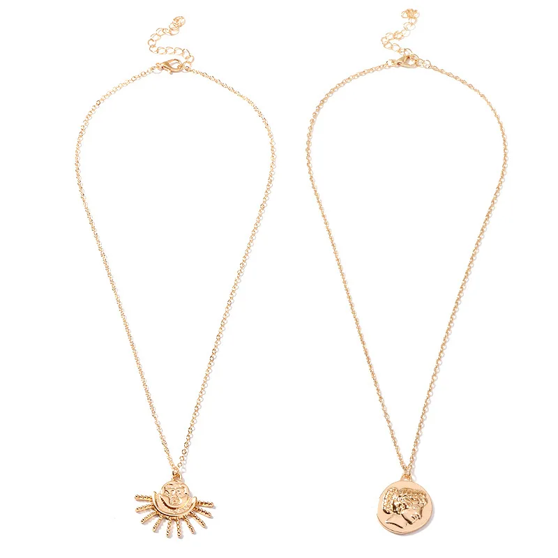 

Creative retro portrait five-pointed star monolayer metal necklace pendant