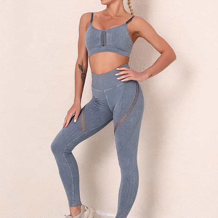 

Seamless 2 pcs women elastic sports bra and leggings yoga sets, 5 colors or custom