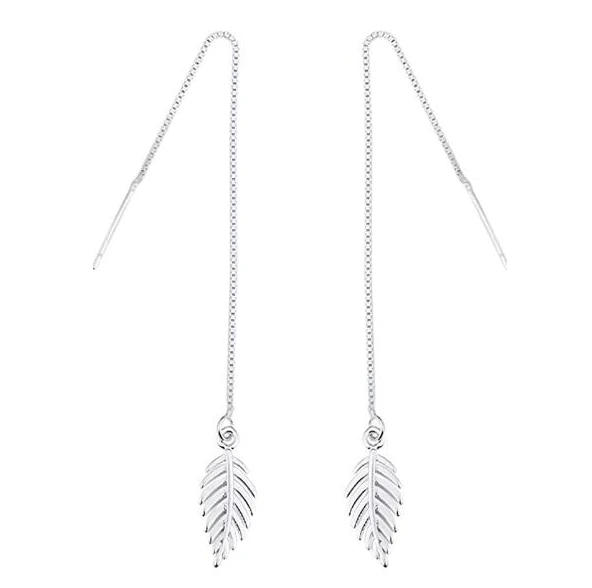 

Long Thin Linear Leaf Pendant Earrings Chain Elegant Earrings for Women