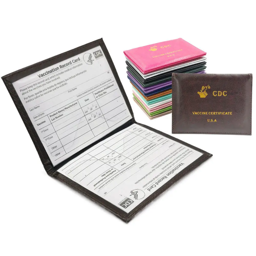 

2021 Amazon 4*3 inch pu leather cover card holder protector for USA CDC vaccination Vaccine CERTIFICATE record card protecive, Kinds of color can choice