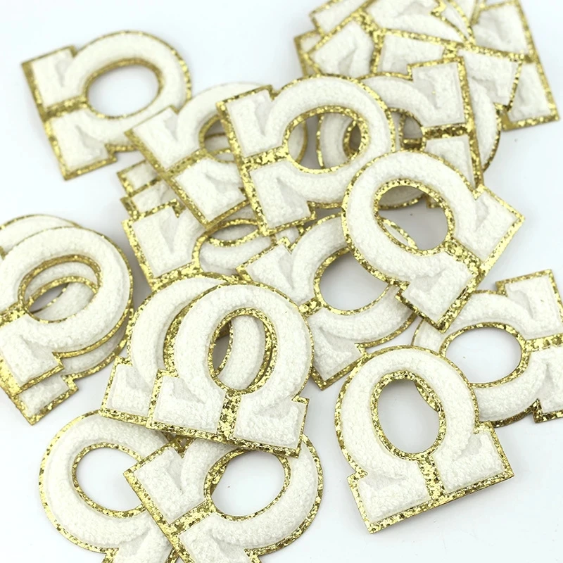 

New Arrival 3D Greek Letters Glitter Chenille Embroidered Patches Iron on Alphabet Letters Embroidery Applique DIY Name