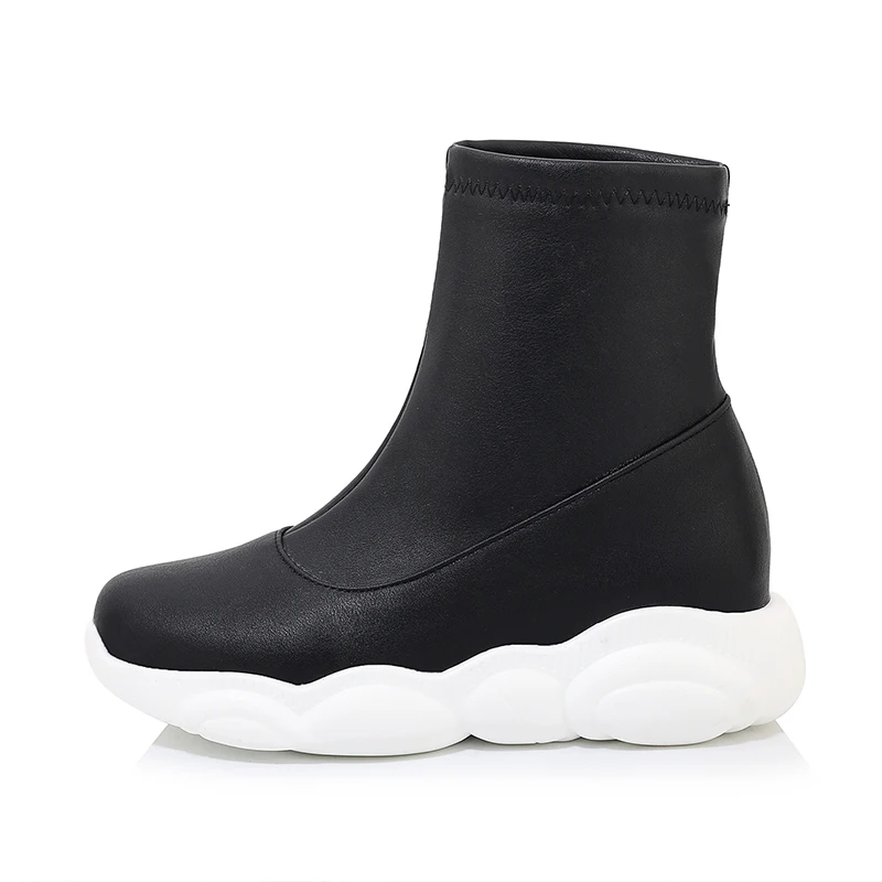

Autumn and winter leisure round-head Solid-color Slip-On lady boots