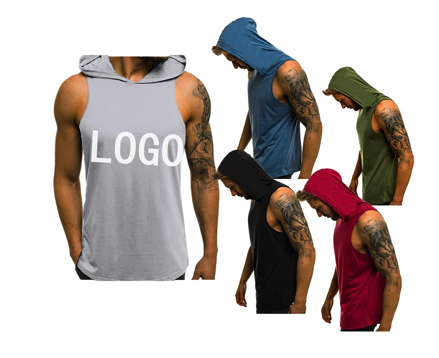 

Custom logo blank sleeveless hoodie men muscle training fitness wear cotton tank top