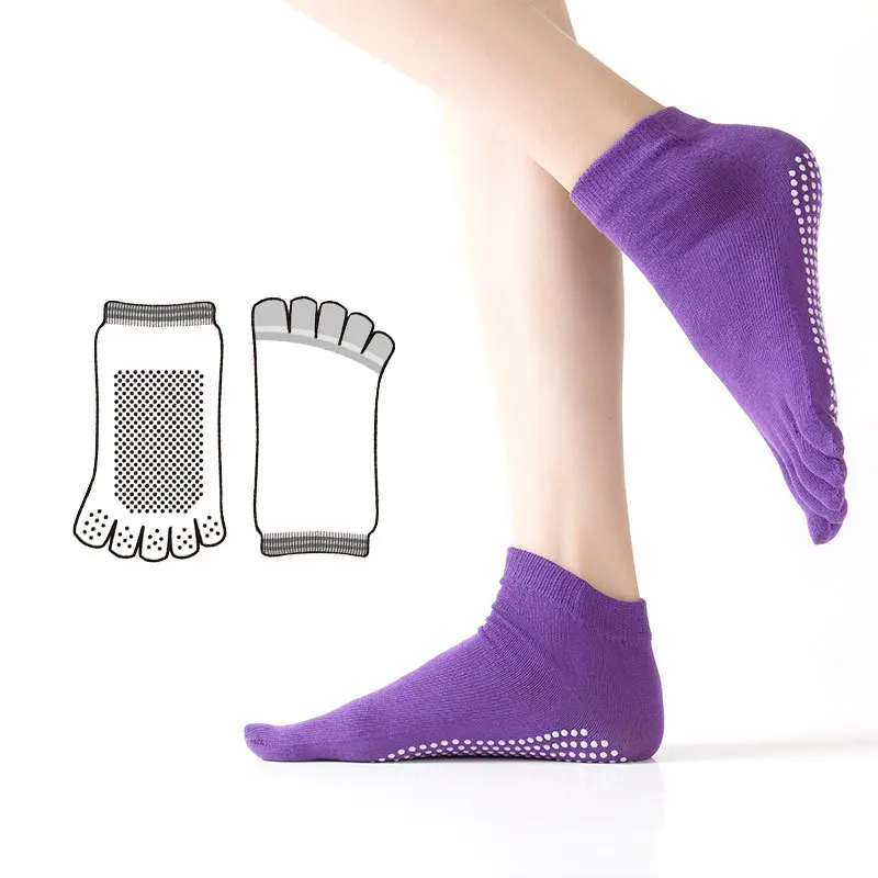 

Combed cotton round head floor socks non-slip female yoga socks open toe fitness exercise silicone Pilates full finger socks, Custom color