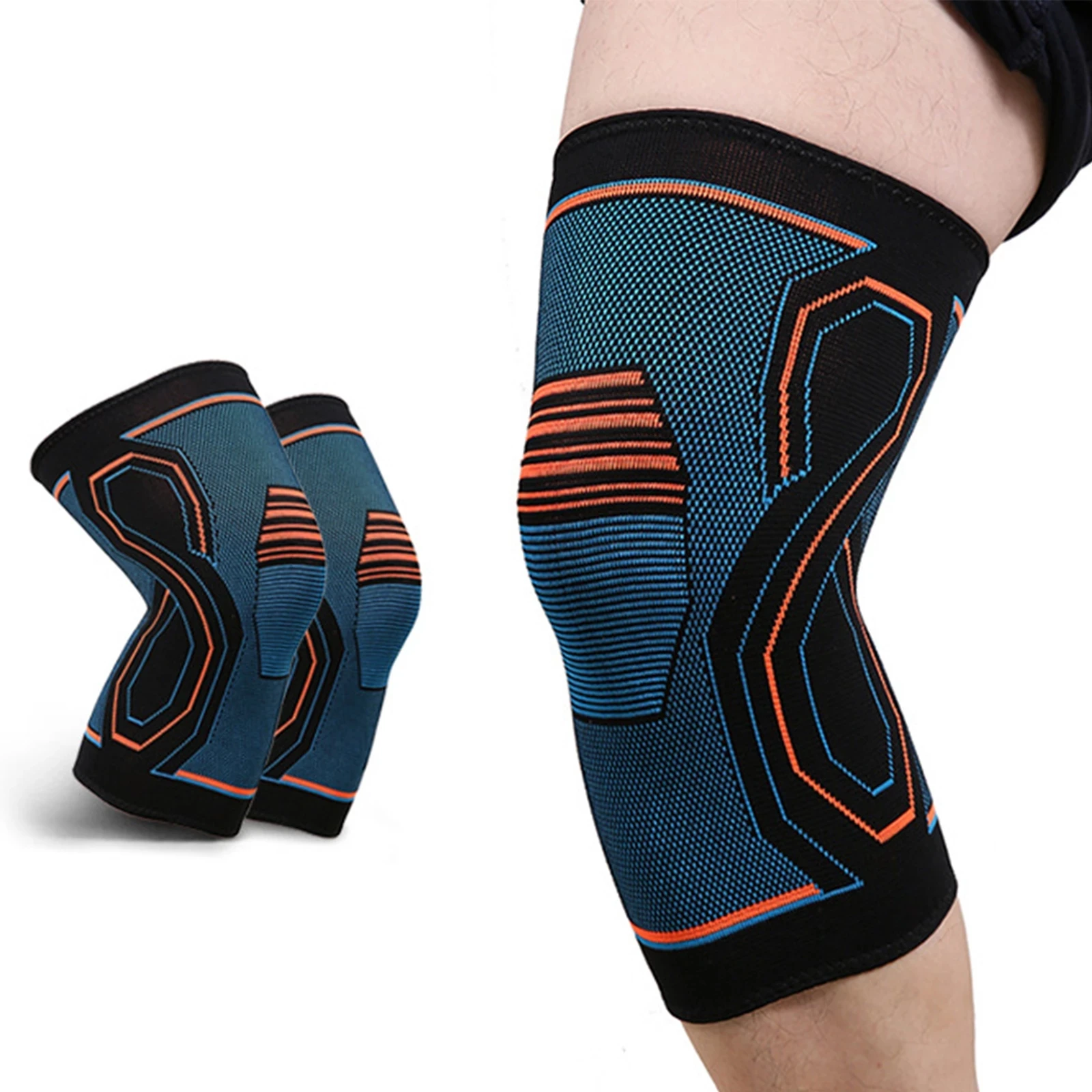 

Stretchy fabric 3D knitting nylon knee support knee compression brace for hiking, running, Blue+orange