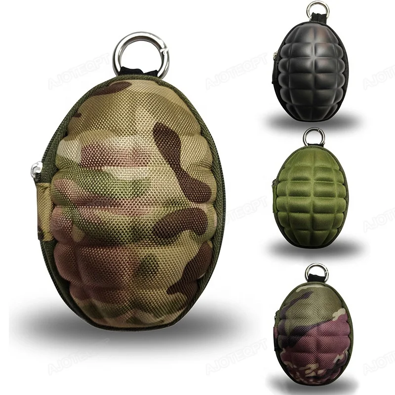 

AJOTEQPT Grenade Style Pouch Professional Coin Purse Keychain Case, Small EDC Pouch Holder for Money Change, Keys, Earphone, Black, khaki, army green, cp, camo