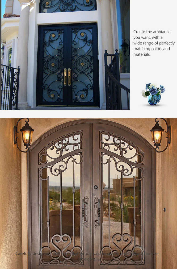 beautiful design interior wrought iron doors for villa swing open exterior outdoor wrought iron front double entry doors