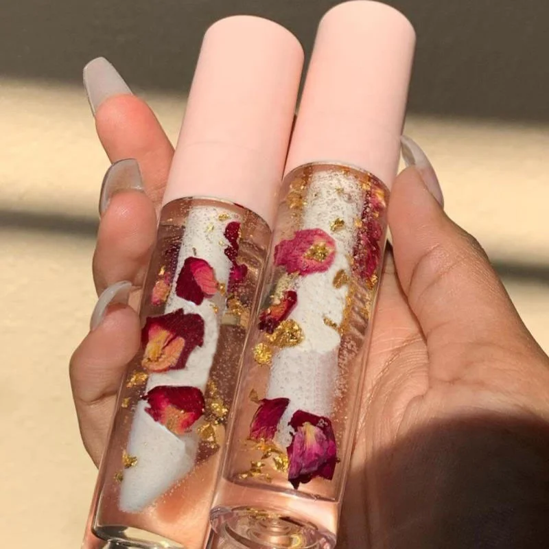 

Private Label Lip Gloss Base Rose Flower Gold Vegan Clear Flavored Lipgloss Lip Oil Moisturizing Natural Rose Lipgloss