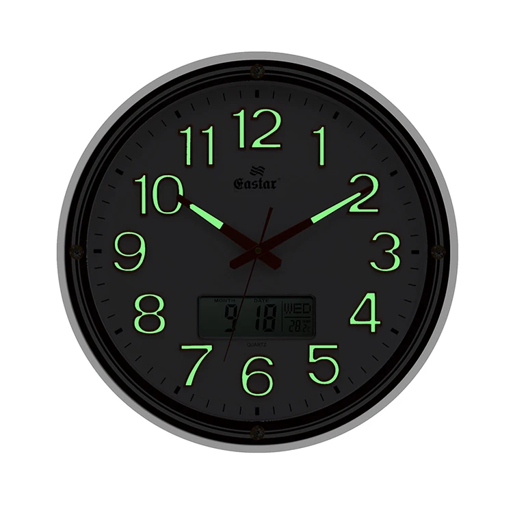 
17.5-inch round living room LCD calendar 3D digital with temperature and humidity display plastic wall clock 