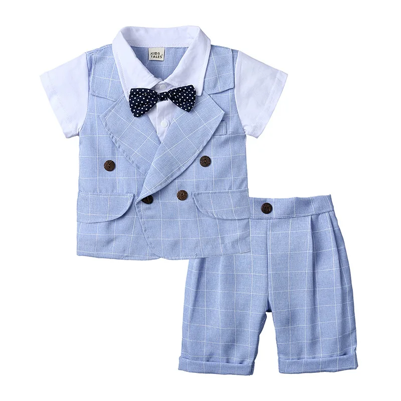 

Fashion plaid european wholesale boutique birthday suits gentleman children kids clothes baby boy christening dress