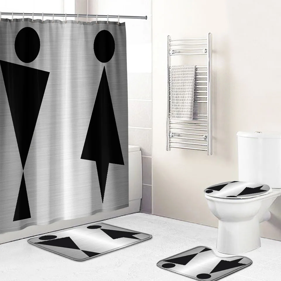 

Popular Custom geometry Bathroom Shower Curtain 4PCS with Rugs for Boys Girls