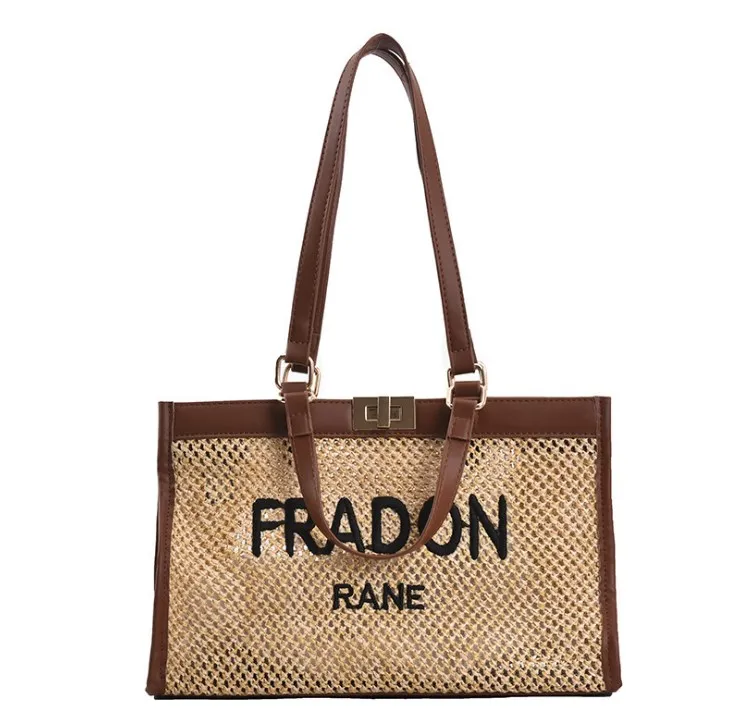 

New Trendy Fashion Straw Women Large Capacity Handbag Shoulder Tote Bag Striped pp Woven beach Bag