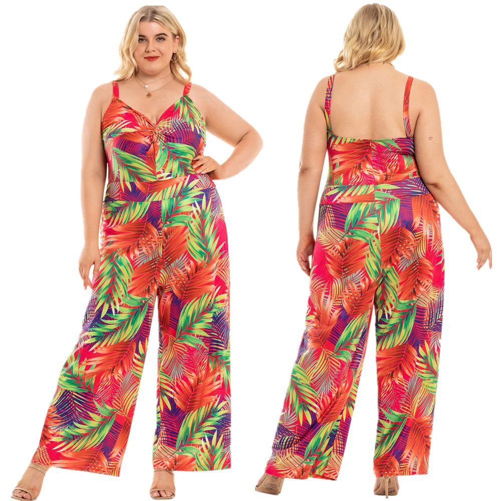 

Summer sling top with pant ladies suits Floral print plus size women jumpsuits