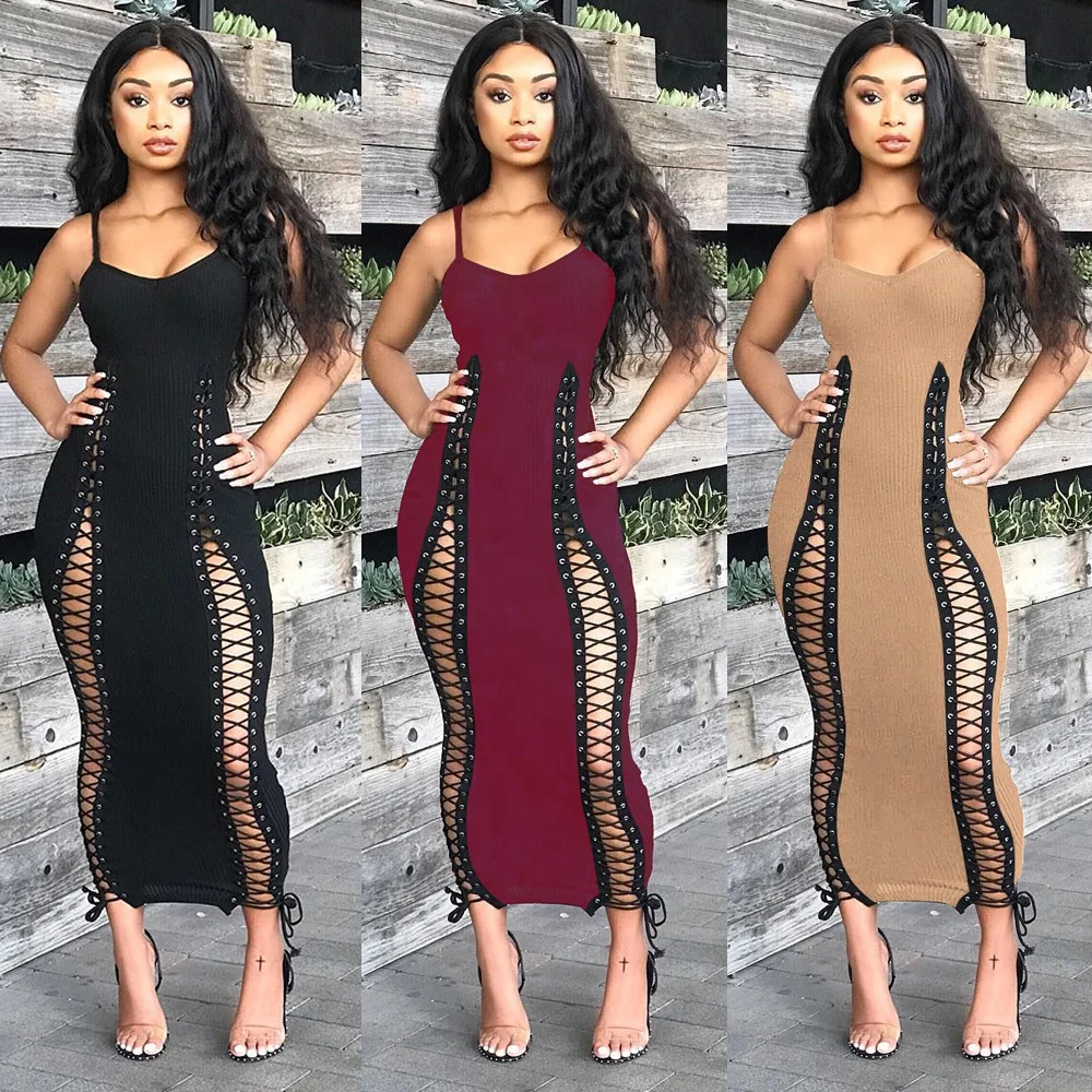 

B62667A Hot style sexy small v-neck lace-up slim nightclub dress