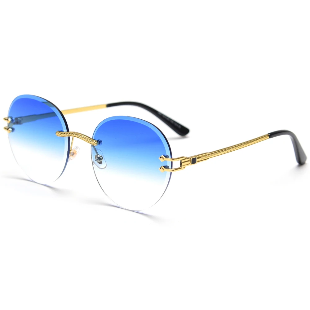 

Metal rimless glasses for men frameless gradient lens women uv400 spring hinge brown round sunglasses blue summer
