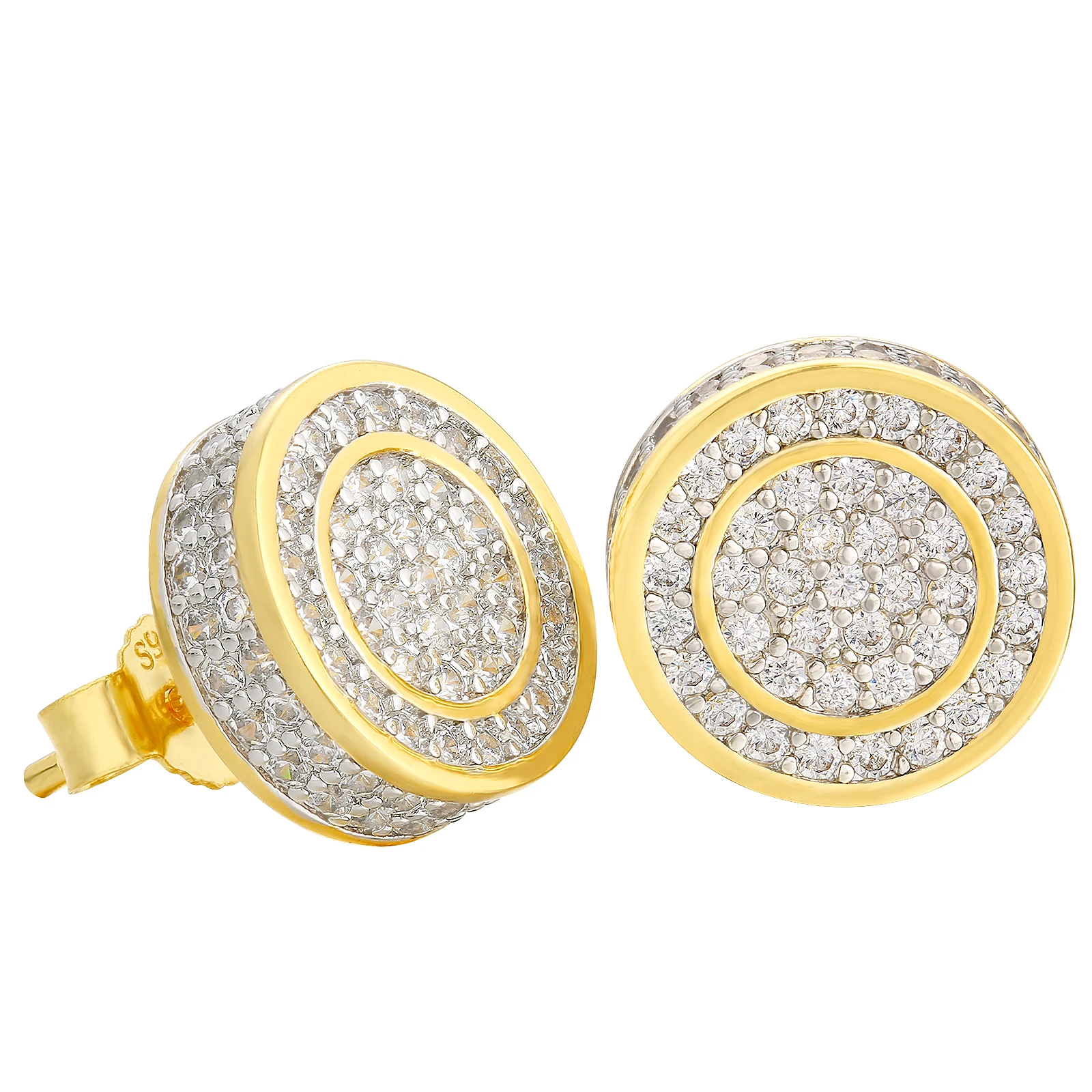 

KRKC Drop Shipping 1pcs Service White 14K Gold Plated 925 Sterling Silver Iced Out CZ Round Shape Stud Earrings