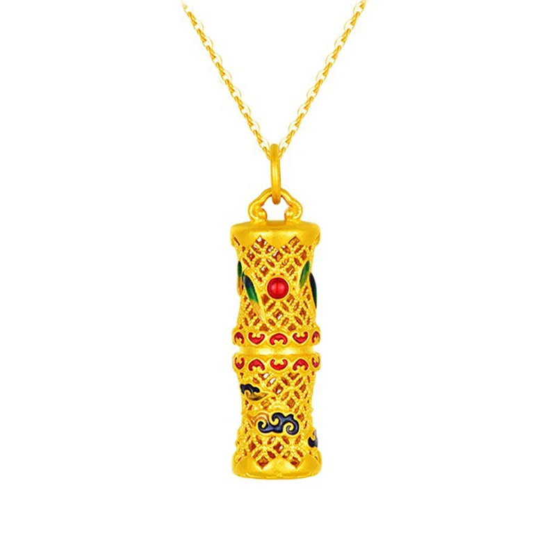 

Certified Gold Pure Gold 999 Rich Bamboo Joint Pendant Heritage Necklace Female Step By Step Up Enamel Choker Wholesale