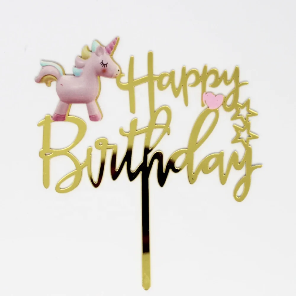 

Gold mirror acrycli cake topper happy birthday unicorn decoration, Black,pink,blue,white,red,green,mirror,glitter acrylic