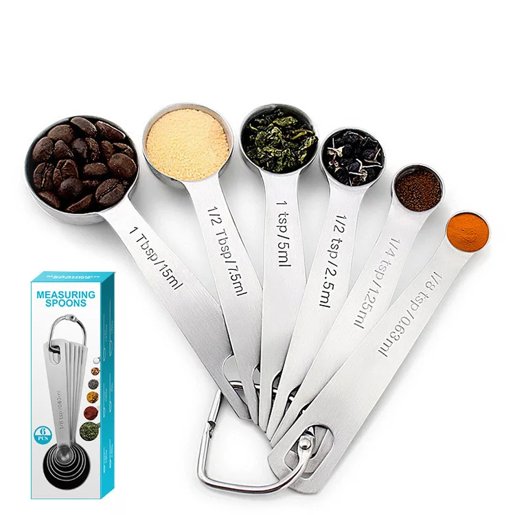 

High Quality 6 piece Stainless Steel measuring spoon, Silver