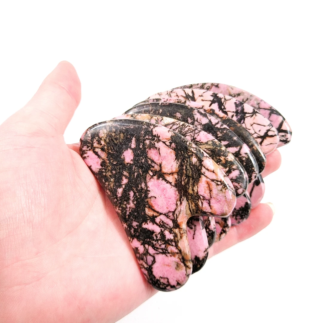 

Newest Product Beauty rhodonite jasper gua sha tool for beautiful skin scraping heart guastone