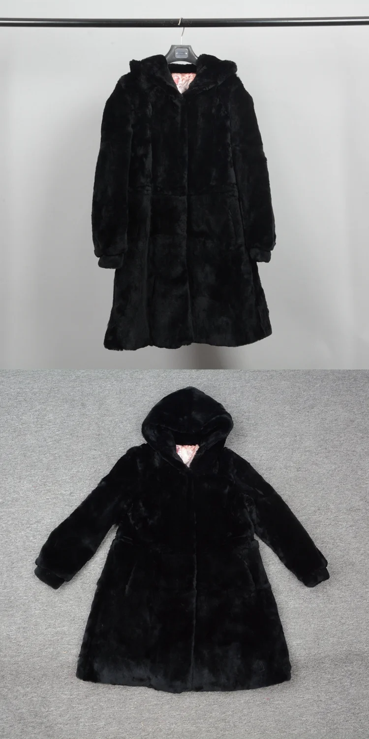 女装真正的雷克斯兔子毛皮长外套冬季全毛皮毛皮夹克女士时尚大衣