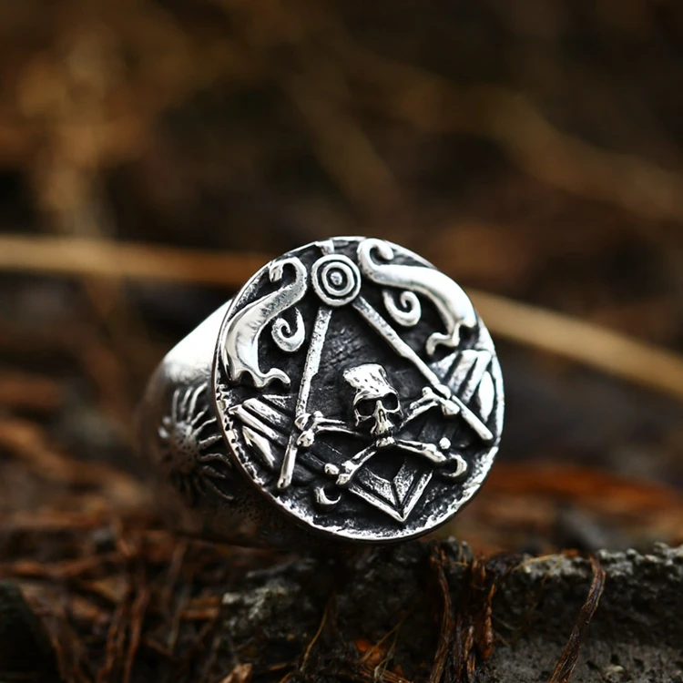 

SS8-799R steel soldier fashion jewelry round bone carven mens skull cross ring skull vintage