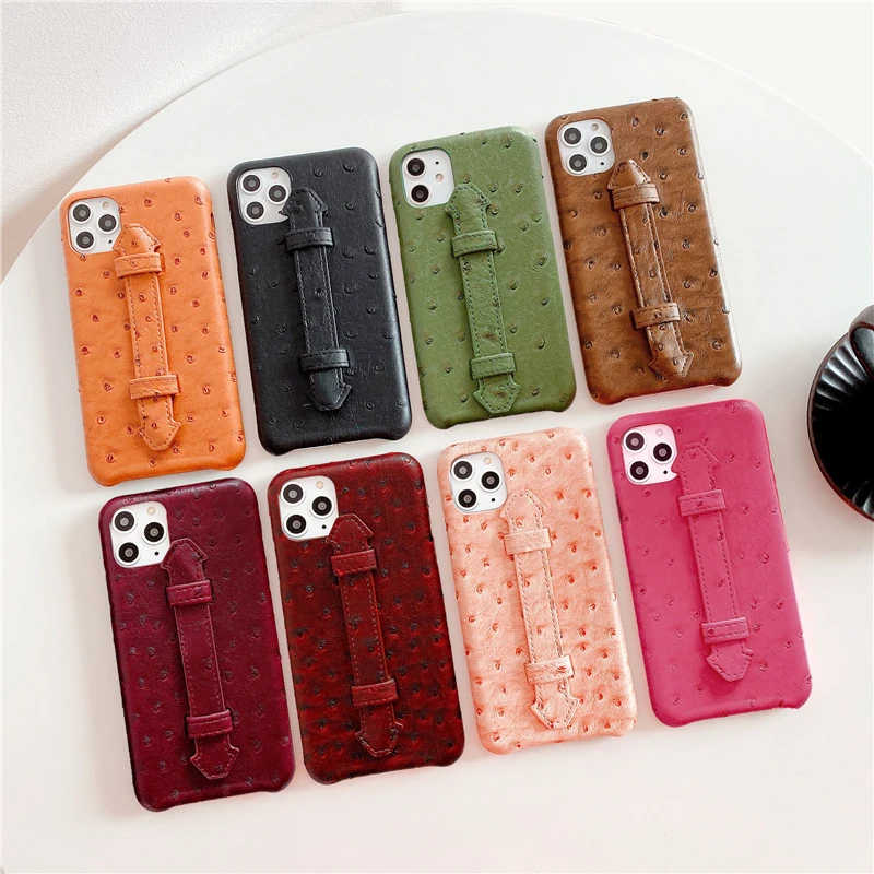 

Luxury Ostrich Skin Leather Cell Phone Case For iPhone 11 11pro 11pro max, Multi
