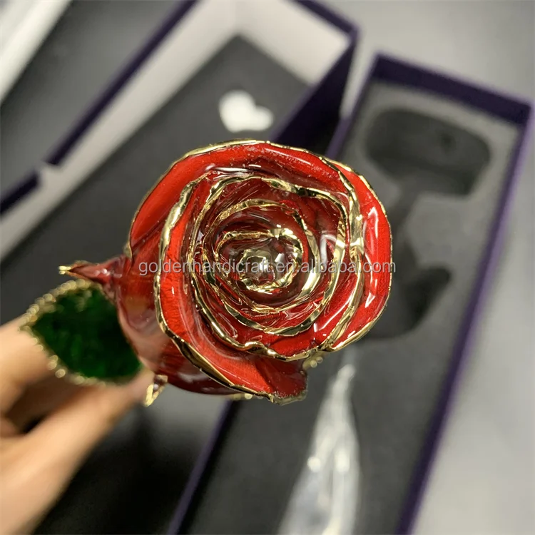 

QSLH-SY0252 Hotsale 24k gold dipped rose with gift box gold plated rose flower bud gold rose flower for Marriage wife