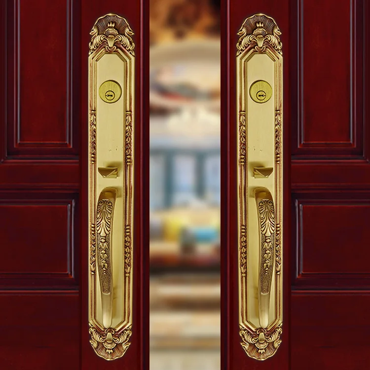 Mechanical Mortise Pure Copper Door Lock With Handle Lock Antique Brass Lock For Villa Gate Hall