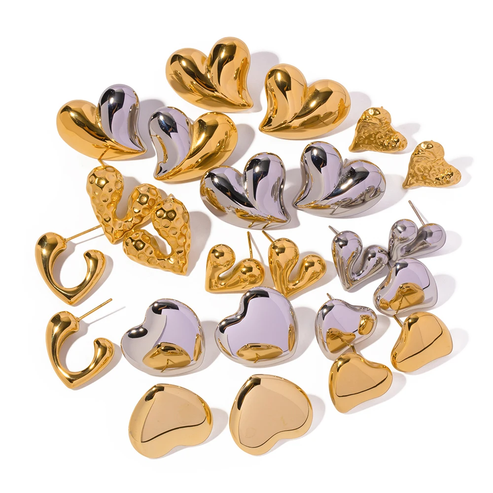 J&D 18k gold plated stainless steel waterproof heart charms love earrings jewelry for women girls