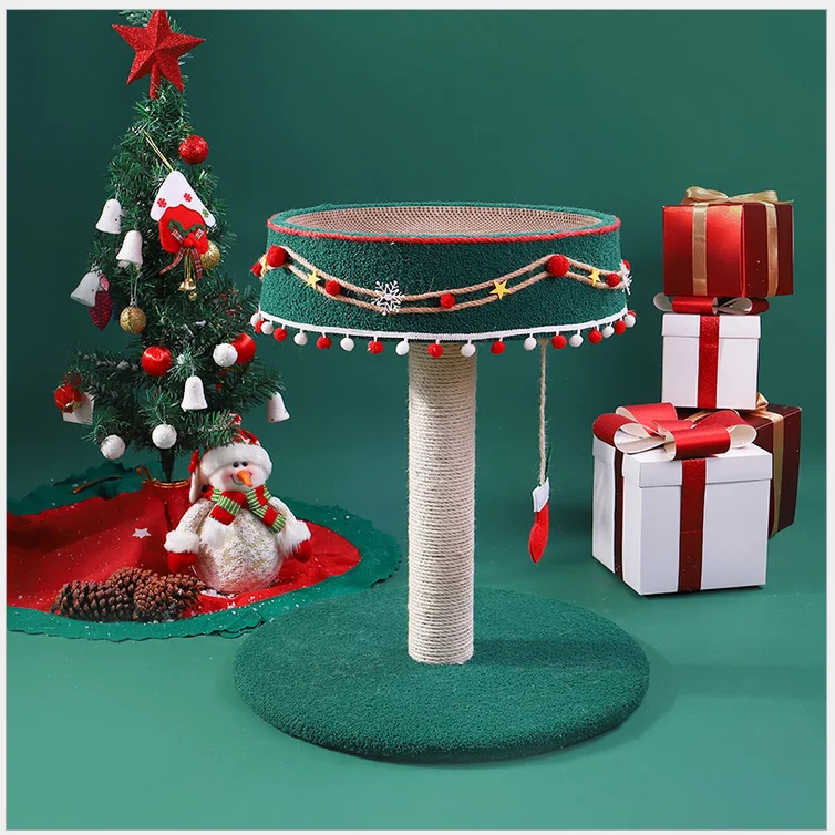 

Christmas Design Cat Scratching Tree Cat Jumping Platform Tower Multi-functional Cat Activity Toy, Dark green