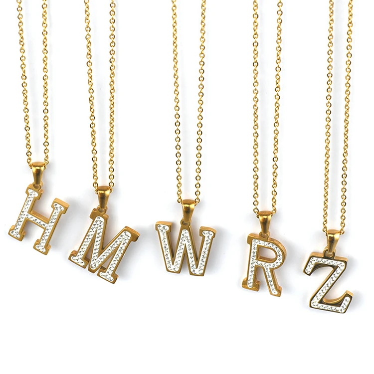 

Dropshipping Wonderful 26 Alphabet 18K Gold Plated Personalized Zircon Sideways Letter Minimal Initial Necklace