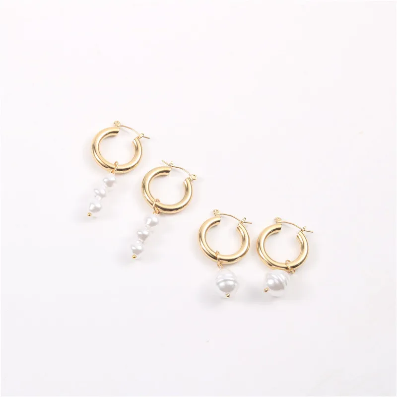 

2021 Ins Hot Earring 18K PVD Gold Plated Baroque Pearl Hoop Earrings Tarnish Free Earring