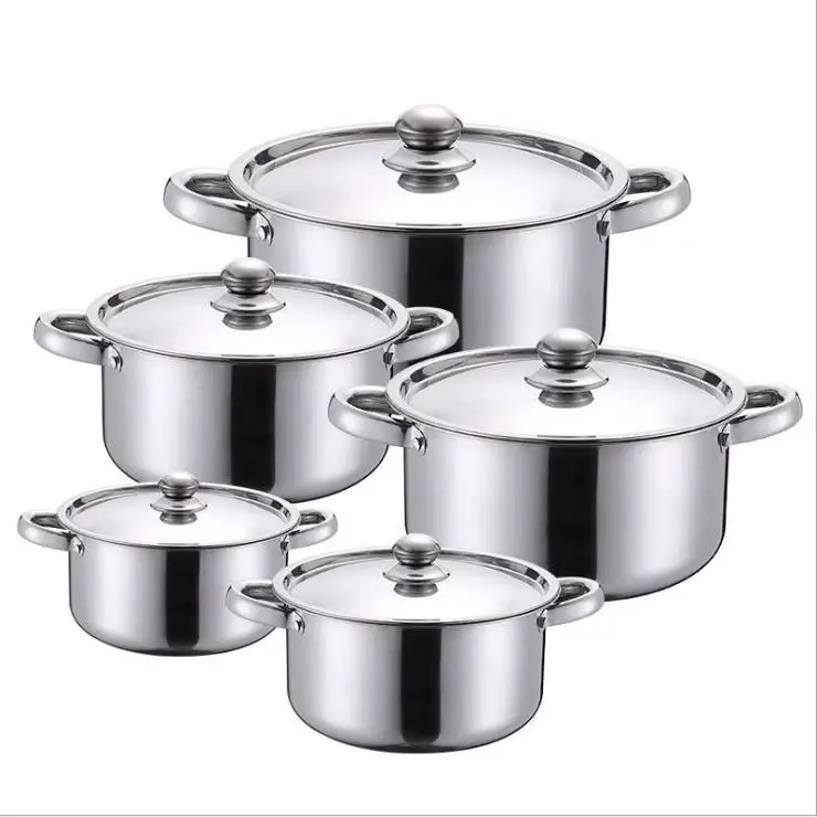 

10pcs Cooking Pots Stainless Steel Pots Induction Bottom Nonstick Cookware Set with Metal Lid Bakelite Double Handles