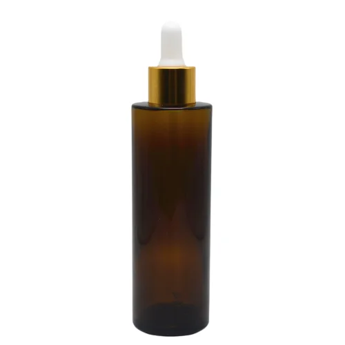 

Glass amber color 100ml flat shoulder oil dropper bottle empty essential oil serum bottle