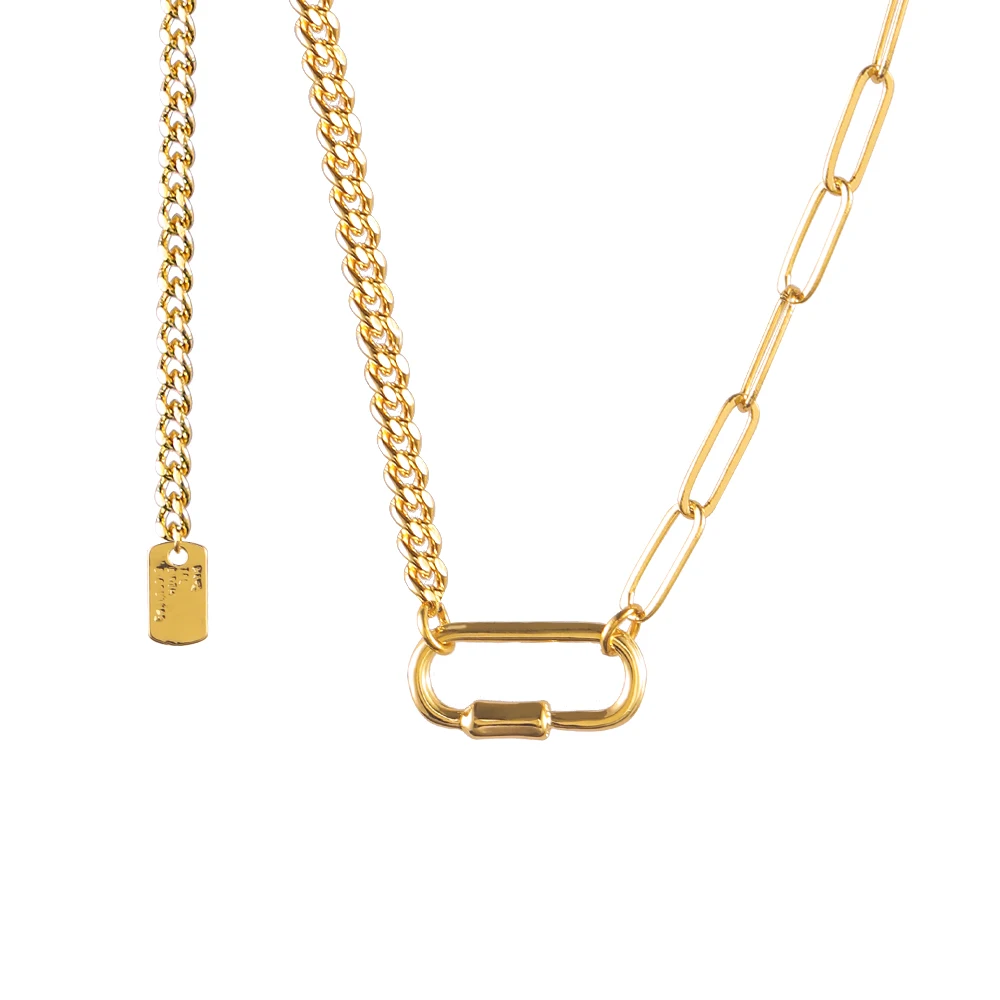 

Fashion Accessories Lock 18K Pure Solid Gold Natural Plated Necklace Pendant Stainless Steel Chain Necklace Jewelry For Women