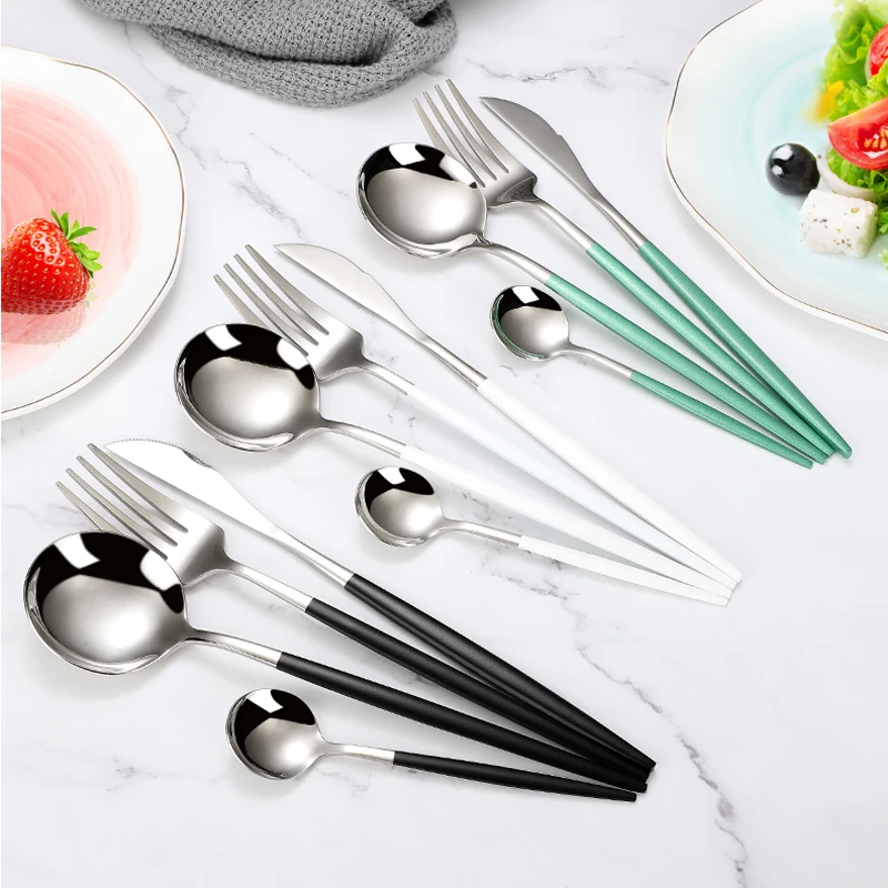 

Luxury Portable Kitchen Silver, Black, Rose Gold Flatware and Cutlery For Hotel