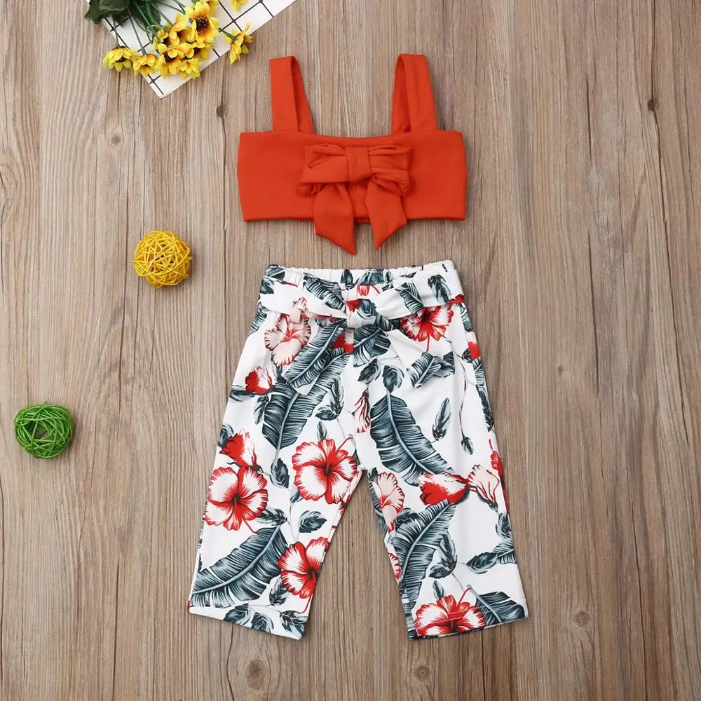 

fashion children girls outfits summer red top + flower pants 2pcs baby girls clothing set